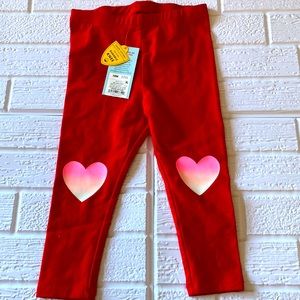 Red color leggings with heart design on knees